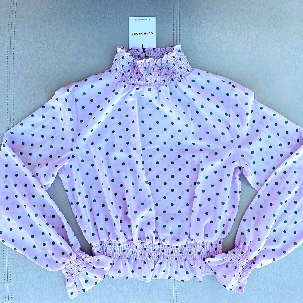 NWT! Semi-sheer Glamorous Brand Top - Lilac with Green Spots US size 6